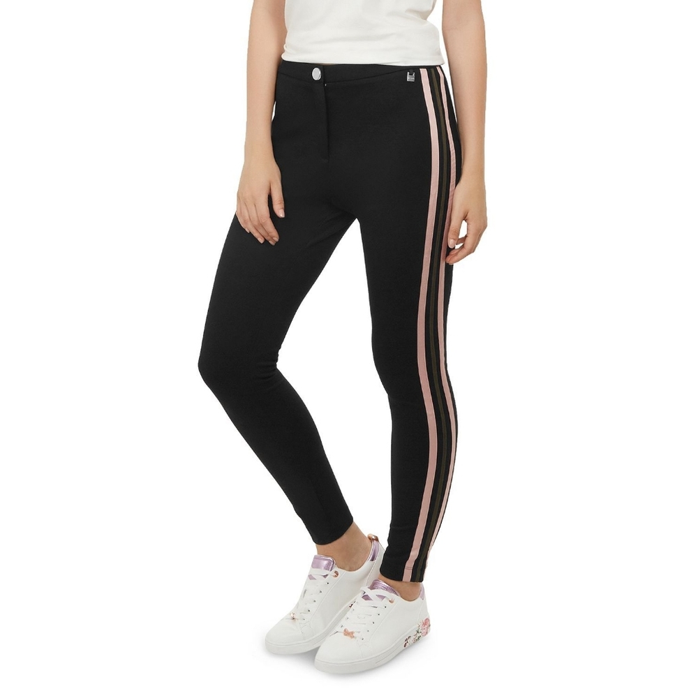 Ted Baker Heiydi Side Stripe Pants Black Skinny Leg Stretch Knit Size 1 or US 4